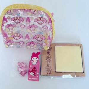 Sanrio My Melody Pouch, Sticky Notes Holder, Tack Pin, and Plastic Clip
